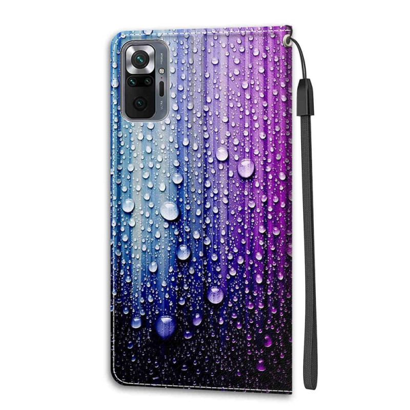 Capa Flip Para Xiaomi Redmi Note 10 Pro Gotas De Água Com Cordão