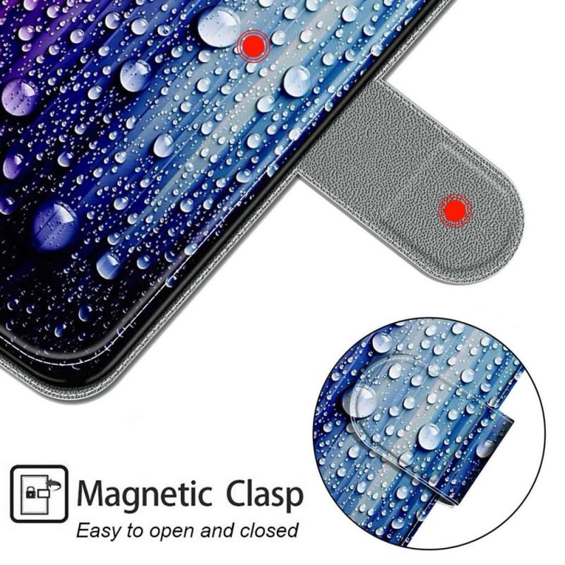 Capa Flip Para Xiaomi Redmi Note 10 Pro Gotas De Água Com Cordão