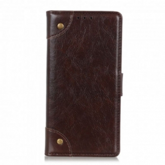 Capa Flip Para Xiaomi Redmi Note 10 Pro Rebites Vintage Estilo Couro Napa