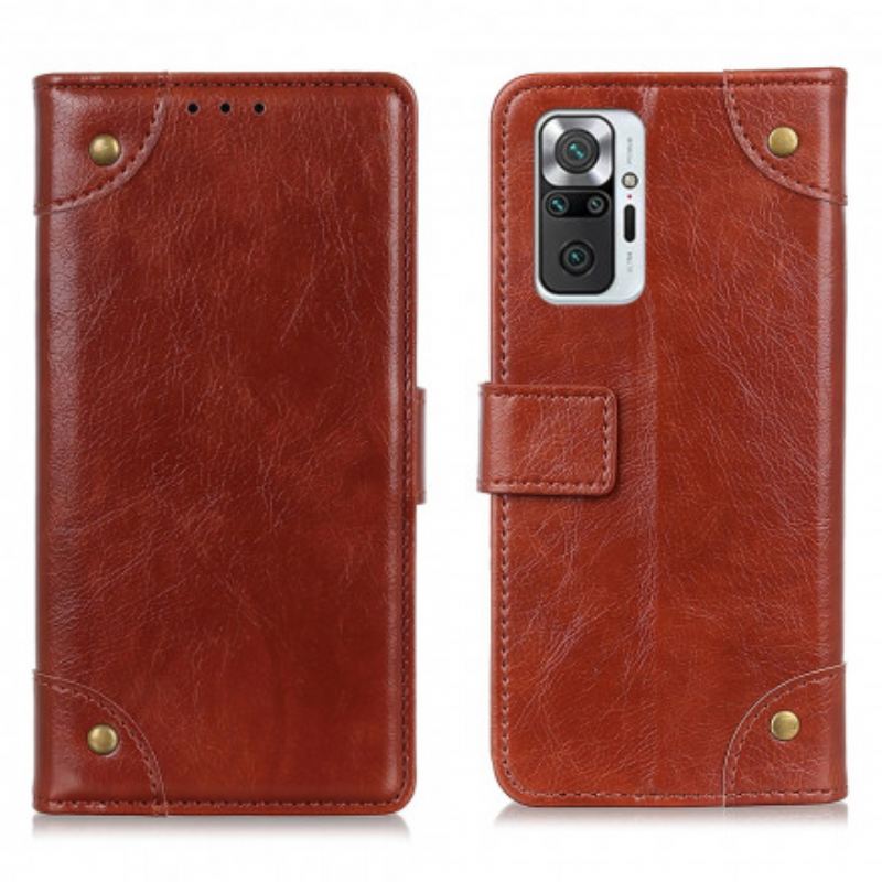 Capa Flip Para Xiaomi Redmi Note 10 Pro Rebites Vintage Estilo Couro Napa