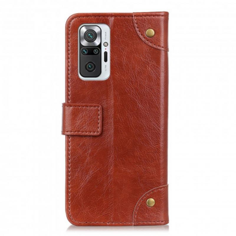 Capa Flip Para Xiaomi Redmi Note 10 Pro Rebites Vintage Estilo Couro Napa