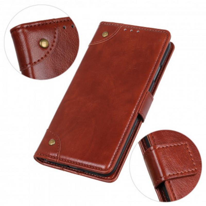 Capa Flip Para Xiaomi Redmi Note 10 Pro Rebites Vintage Estilo Couro Napa