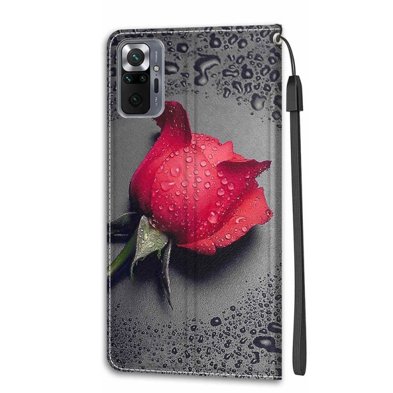 Capa Flip Para Xiaomi Redmi Note 10 Pro Rosas Com Cordão