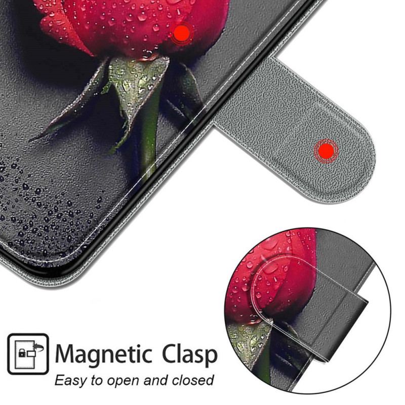 Capa Flip Para Xiaomi Redmi Note 10 Pro Rosas Com Cordão