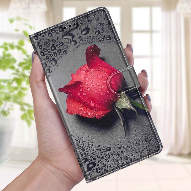 Capa Flip Para Xiaomi Redmi Note 10 Pro Rosas Com Cordão