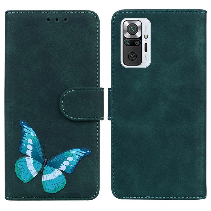 Capa Folio Para Xiaomi Redmi Note 10 Pro Borboleta Com Toque De Pele