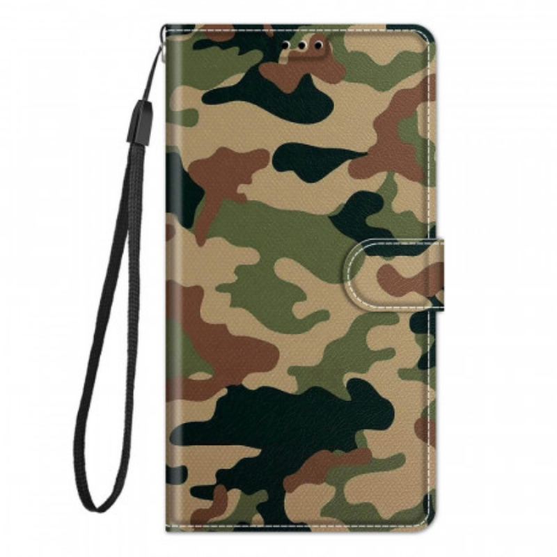 Capa Folio Para Xiaomi Redmi Note 10 Pro De Cordão Camuflagem Militar Com Tiras