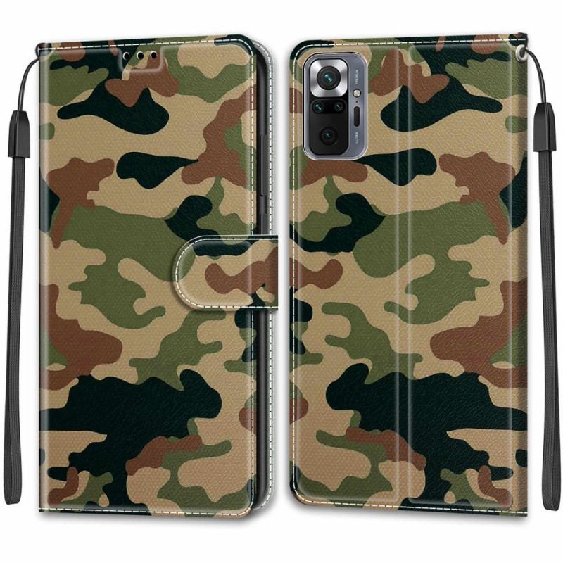 Capa Folio Para Xiaomi Redmi Note 10 Pro De Cordão Camuflagem Militar Com Tiras