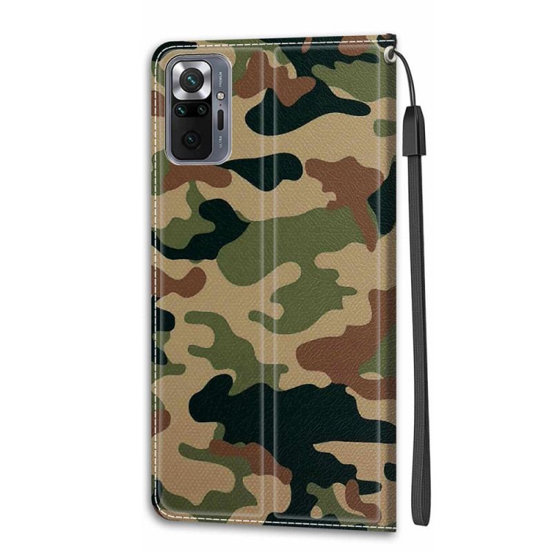 Capa Folio Para Xiaomi Redmi Note 10 Pro De Cordão Camuflagem Militar Com Tiras