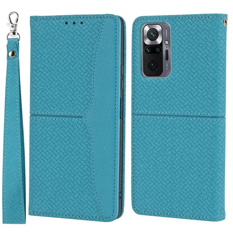 Capa Folio Para Xiaomi Redmi Note 10 Pro De Cordão Estilo De Couro Trançado Com Tiras