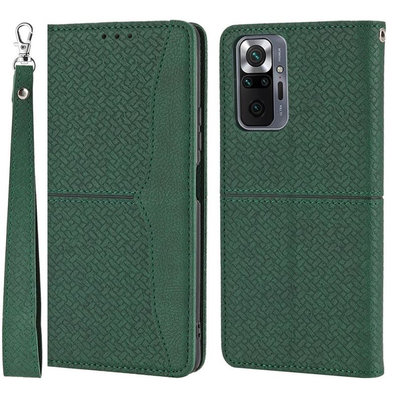 Capa Folio Para Xiaomi Redmi Note 10 Pro De Cordão Estilo De Couro Trançado Com Tiras