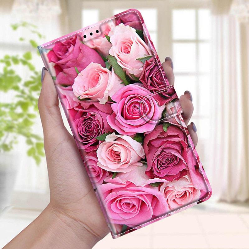 Capa Folio Para Xiaomi Redmi Note 10 Pro De Cordão Rosas De Alça