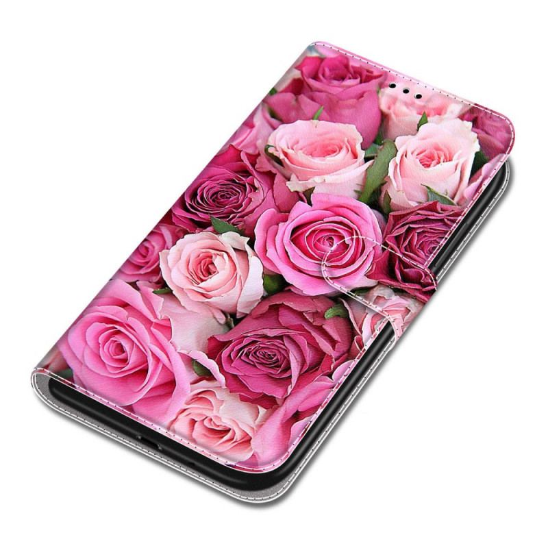 Capa Folio Para Xiaomi Redmi Note 10 Pro De Cordão Rosas De Alça