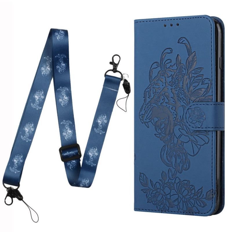 Capa Folio Para Xiaomi Redmi Note 10 Pro De Cordão Tigre Barroco Strappy