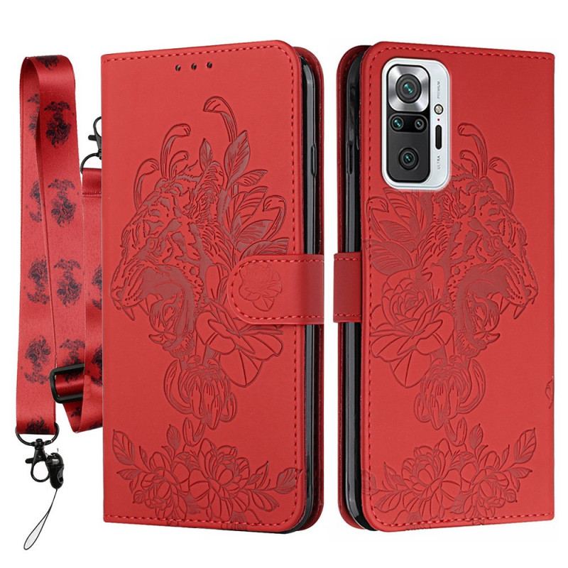 Capa Folio Para Xiaomi Redmi Note 10 Pro De Cordão Tigre Barroco Strappy