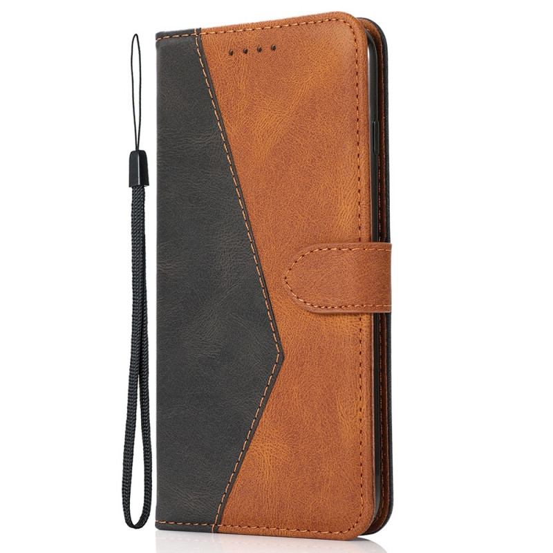 Capa Folio Para Xiaomi Redmi Note 10 Pro Couro Falso Triângulo De Dois Tons