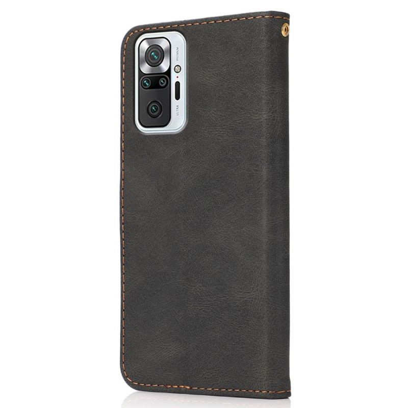 Capa Folio Para Xiaomi Redmi Note 10 Pro Couro Falso Triângulo De Dois Tons