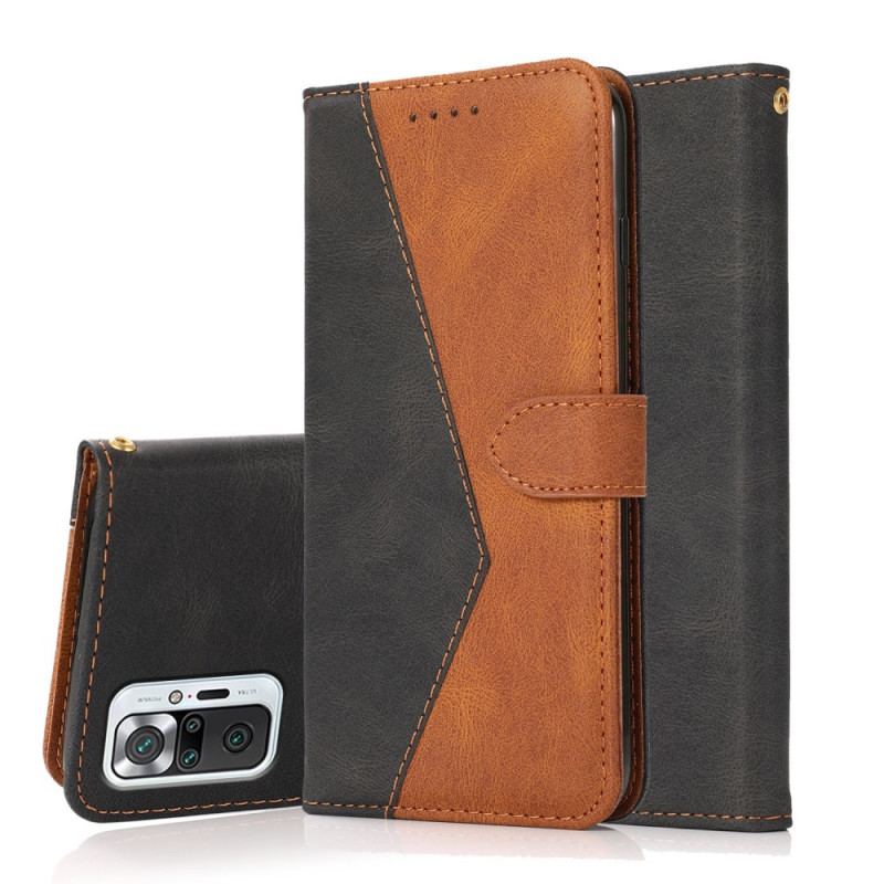 Capa Folio Para Xiaomi Redmi Note 10 Pro Couro Falso Triângulo De Dois Tons