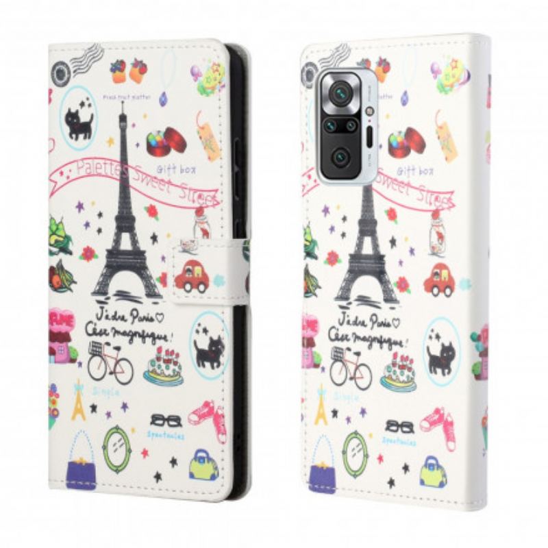 Capa Folio Para Xiaomi Redmi Note 10 Pro Eu Amo Paris