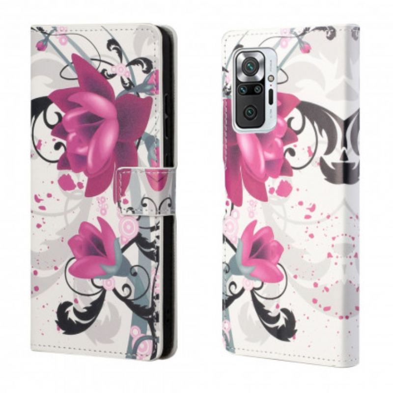 Capa Folio Para Xiaomi Redmi Note 10 Pro Flores Tropicais