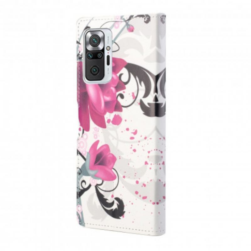 Capa Folio Para Xiaomi Redmi Note 10 Pro Flores Tropicais