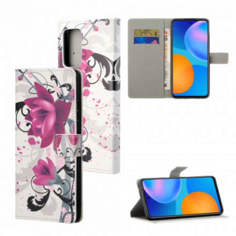 Capa Folio Para Xiaomi Redmi Note 10 Pro Flores Tropicais