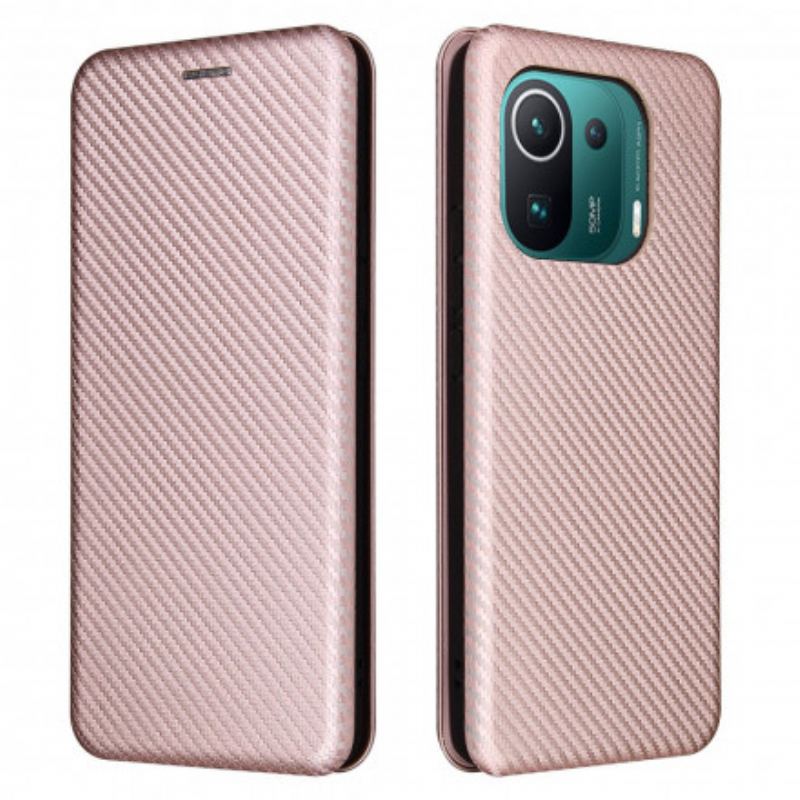 Capa De Celular Para Xiaomi Mi 11 Pro Flip Fibra De Carbono Com Anel De Suporte