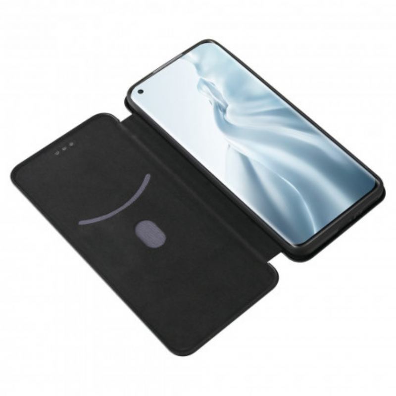 Capa De Celular Para Xiaomi Mi 11 Pro Flip Fibra De Carbono Com Anel De Suporte