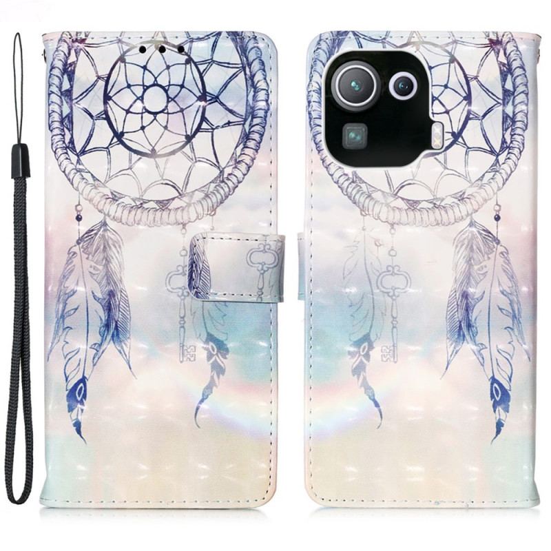 Capa De Couro Para Xiaomi Mi 11 Pro Apanhador De Sonhos Aquarela