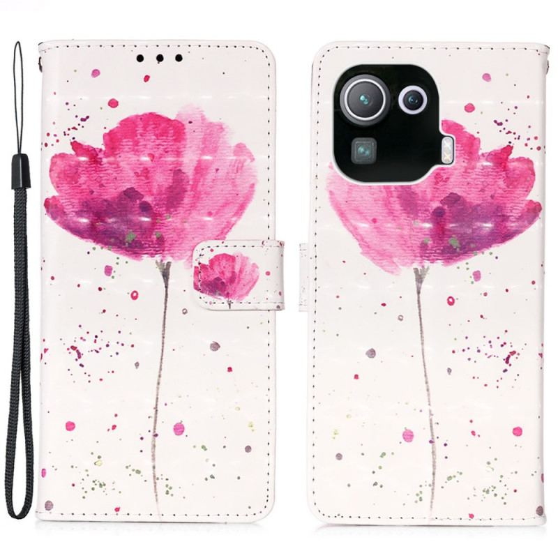 Capa Capa De Couro Para Xiaomi Mi 11 Pro Papoula Aquarela