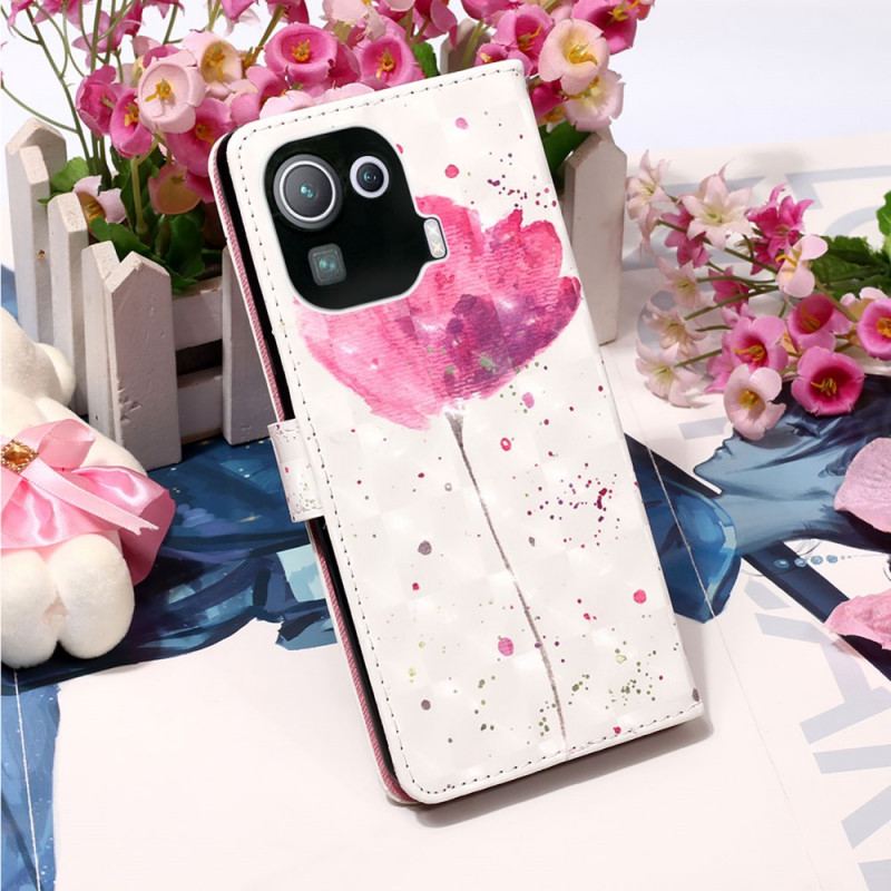 Capa Capa De Couro Para Xiaomi Mi 11 Pro Papoula Aquarela