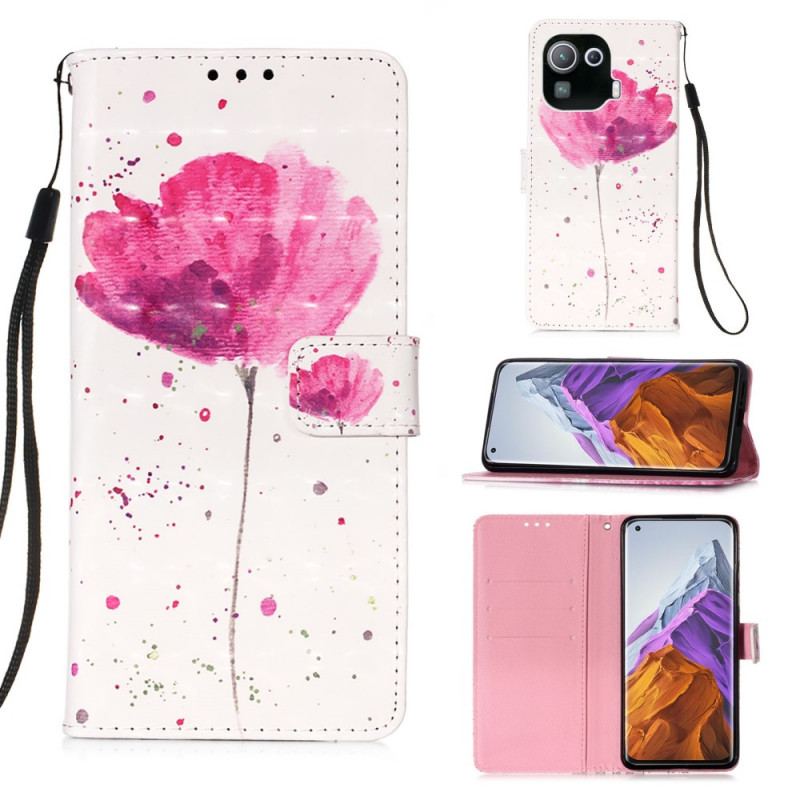 Capa Capa De Couro Para Xiaomi Mi 11 Pro Papoula Aquarela