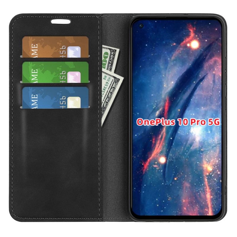 Capa De Celular Para OnePlus 10 Pro 5G Flip Efeito Couro Macio Seda