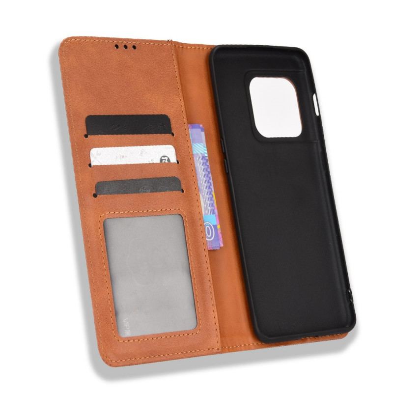 Capa De Celular Para OnePlus 10 Pro 5G Flip Efeito Couro Vintage Estilizado