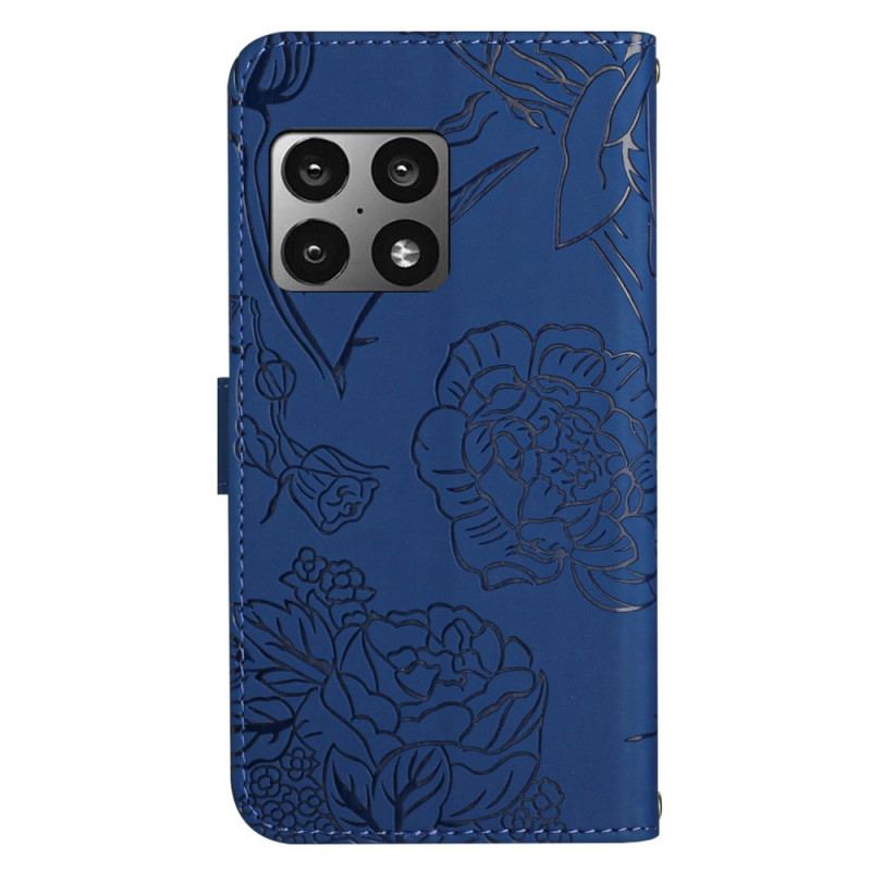 Capa De Couro Para OnePlus 10 Pro 5G Borboletas Com Cordão