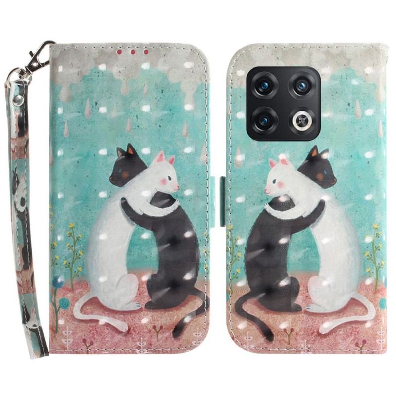 Capa De Couro Para OnePlus 10 Pro 5G De Cordão Gatos Tangas