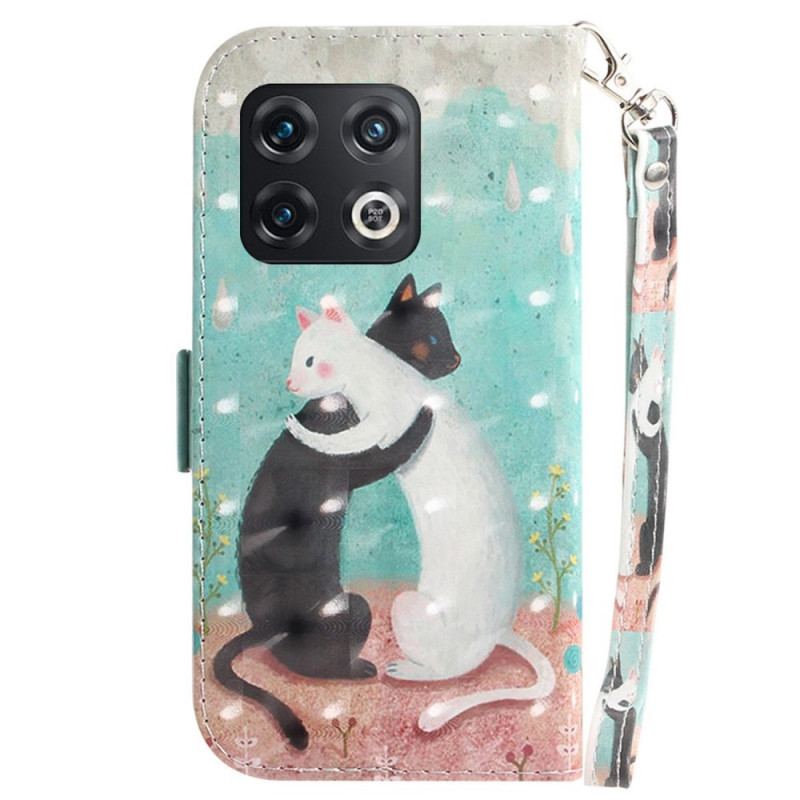 Capa De Couro Para OnePlus 10 Pro 5G De Cordão Gatos Tangas