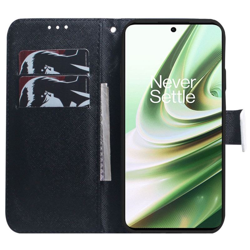 Capa Em Pele Para OnePlus 10 Pro 5G De Cordão Gato Cinzento Com Alça