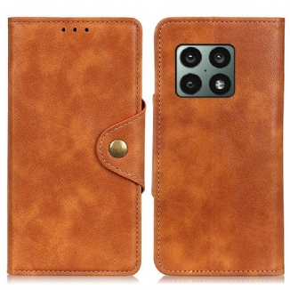 Capa Em Pele Para OnePlus 10 Pro 5G Couro Sintético Vintage E Botão