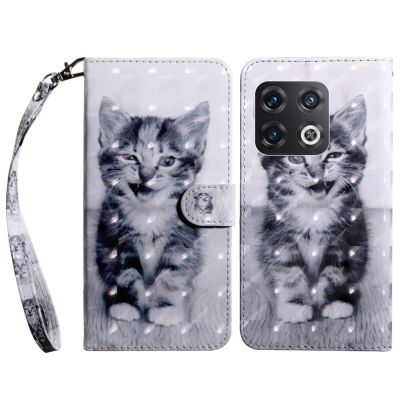 Capa Flip Para OnePlus 10 Pro 5G De Cordão Gatinho Strappy