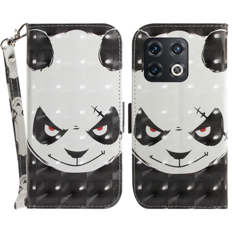 Capa Flip Para OnePlus 10 Pro 5G De Cordão Panda Irritado Com Cordão