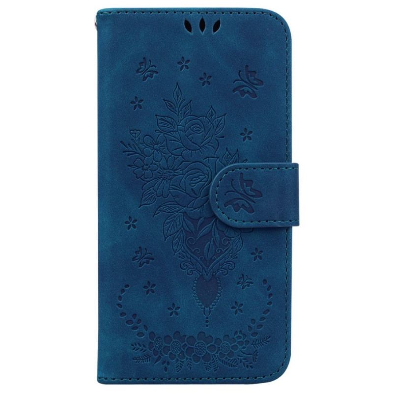 Capa Flip Para OnePlus 10 Pro 5G De Cordão Strappy Rosas E Borboletas