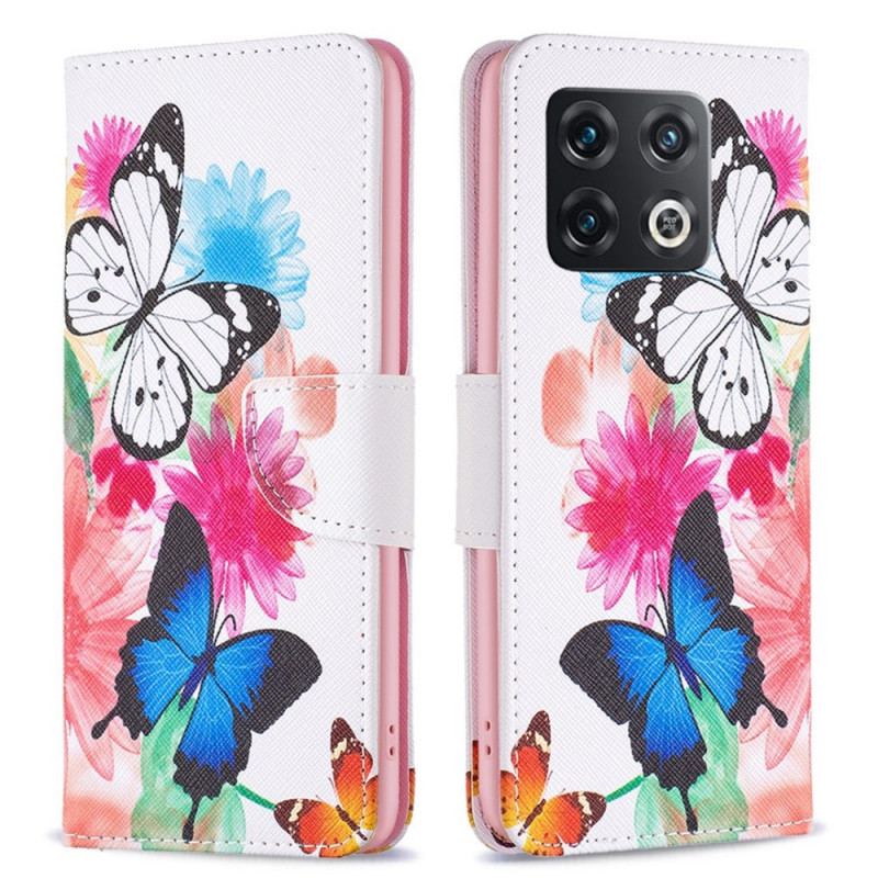 Capa Folio Para OnePlus 10 Pro 5G Aquarela Borboletas