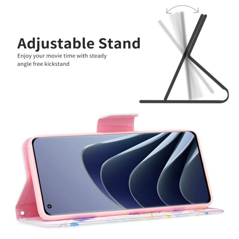 Capa Folio Para OnePlus 10 Pro 5G Aquarela Borboletas