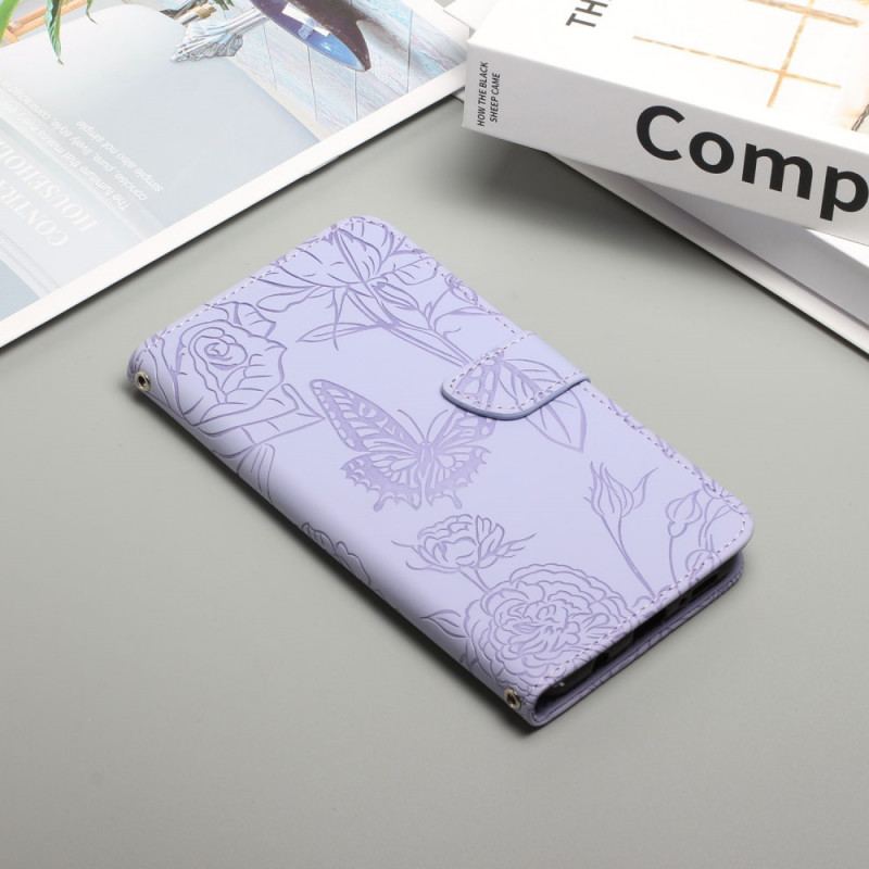 Capa Folio Para OnePlus 10 Pro 5G Borboletas Com Alça De Ombro