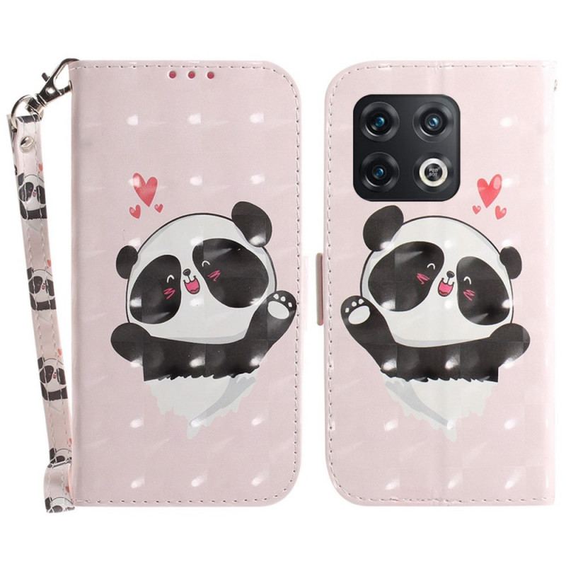 Capa Folio Para OnePlus 10 Pro 5G De Cordão Pequeno Panda Com Alça