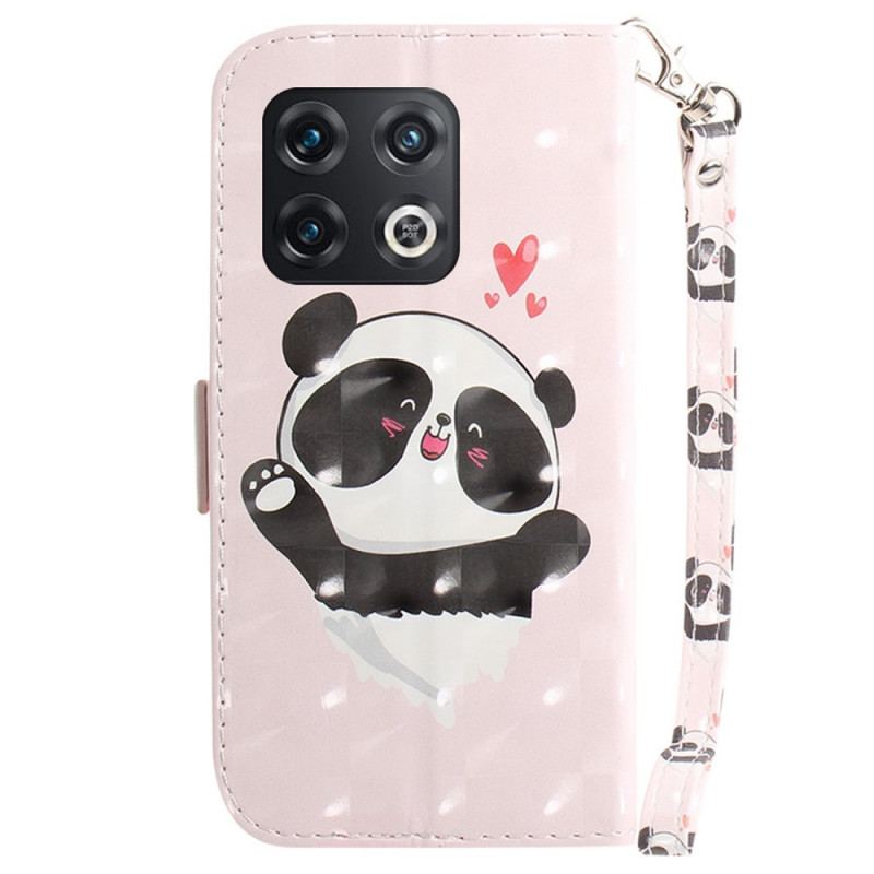 Capa Folio Para OnePlus 10 Pro 5G De Cordão Pequeno Panda Com Alça