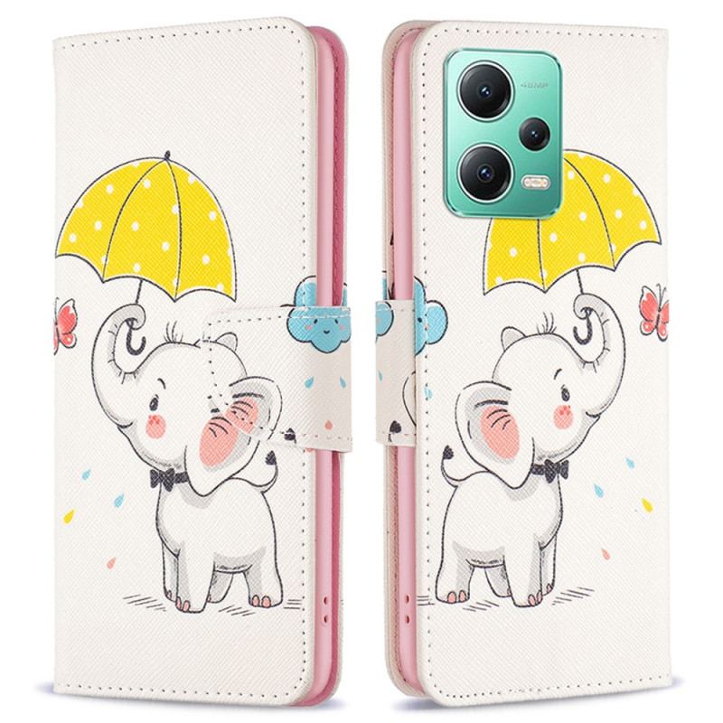 Capa De Couro Para Poco X5 5G Elefante Na Chuva