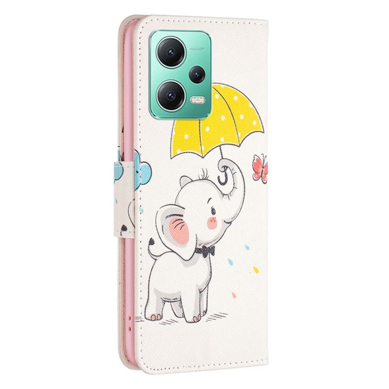 Capa De Couro Para Poco X5 5G Elefante Na Chuva