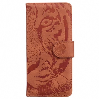 Capa Em Pele Para Poco X5 5G Pegada De Tigre